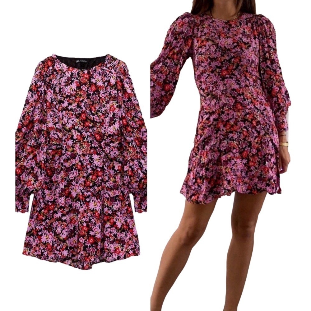 ZARA bloggers favourite Floral Backless Mini Dress Print Dress with Back Cutout